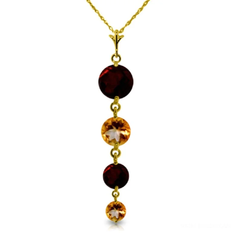 Dove feather necklaces-3.9 Carat 14K Gold Necklace Natural Garnet Citrine