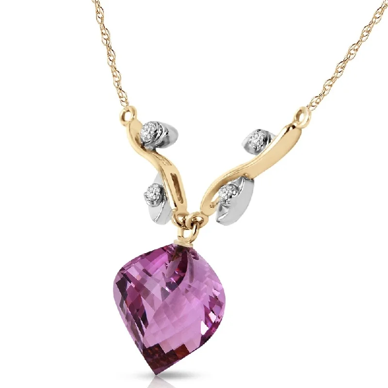 Smooth disc necklaces-10.77 CTW 14K Solid Gold Necklace Diamond Twisted Briolette Amethyst