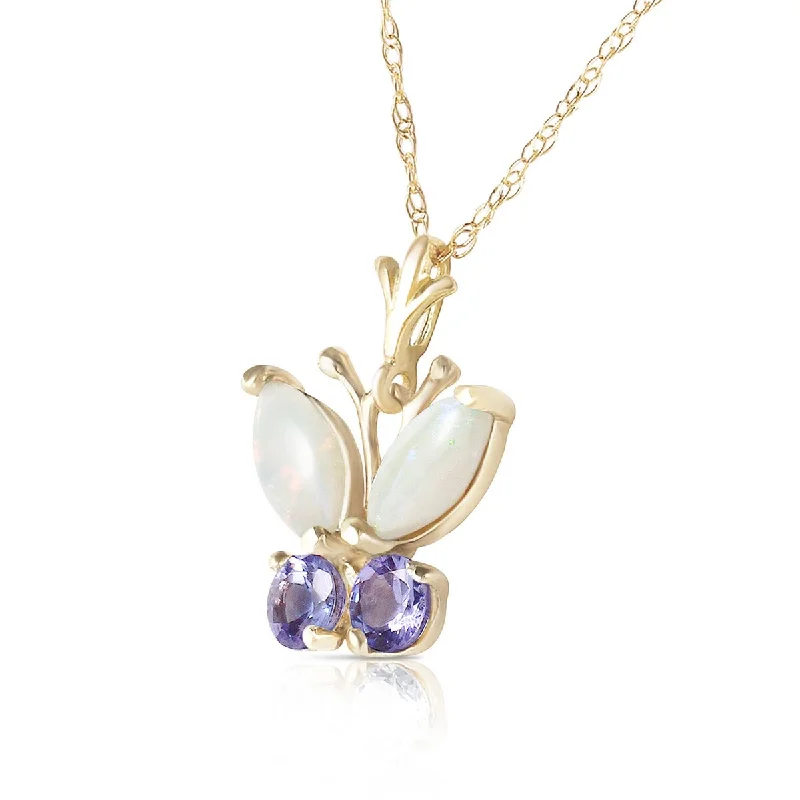 Thin yarn necklaces-0.7 CTW 14K Solid Gold Butterfly Necklace Opal Tanzanite