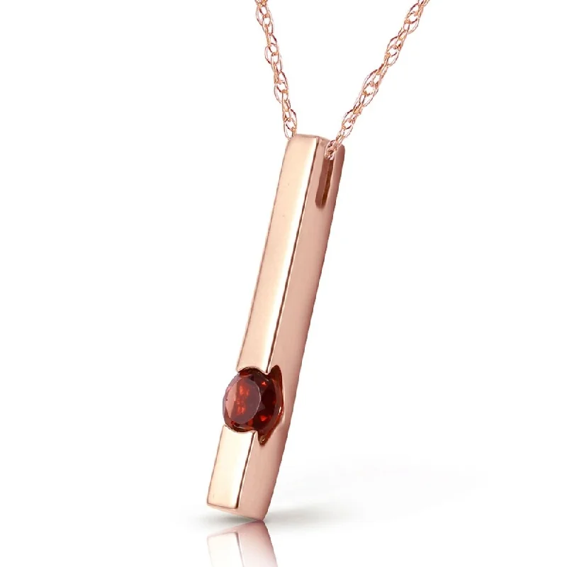 Dainty charm necklaces-0.25 Carat 14K Solid Rose Gold Bar Garnet Necklace