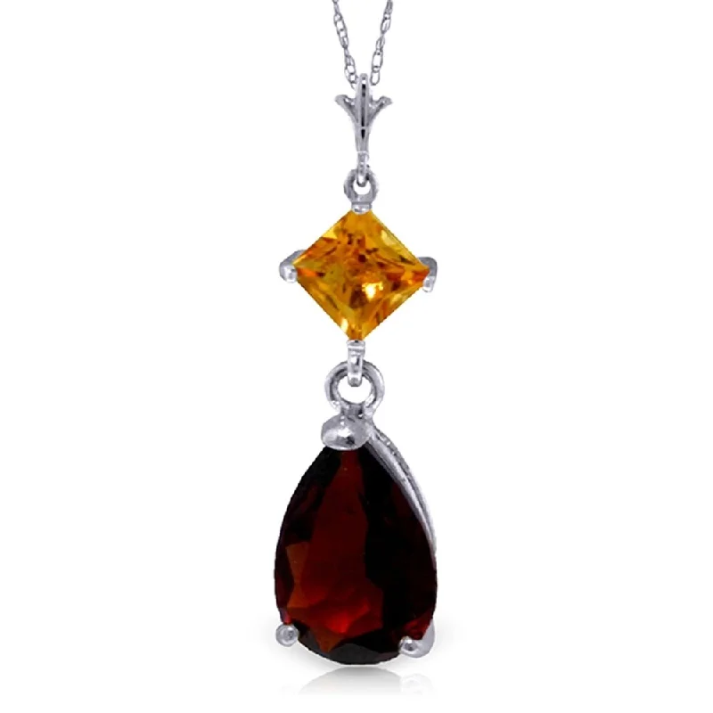 Solid pearl necklaces-2 Carat 14K White Gold Necklace Citrine Garnet