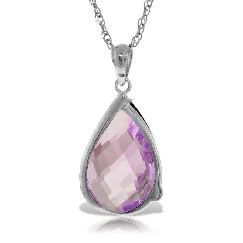 Patina bronze necklaces-14K Solid White Gold Necklace with Briolette Checkerboard Cut Amethyst & Diamond