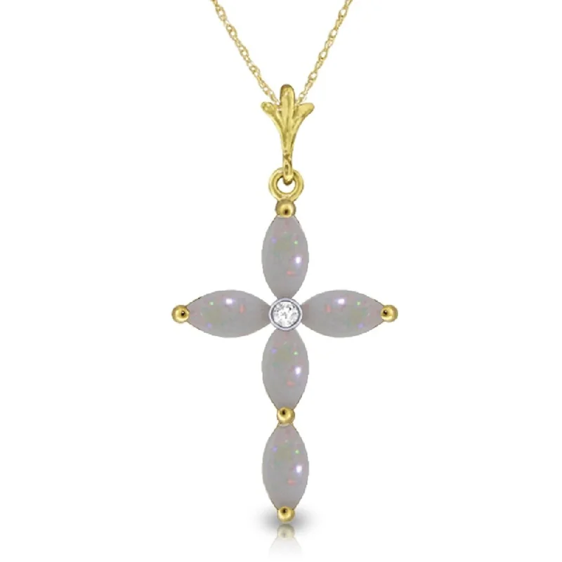 Wide link necklaces-0.69 Carat 14K Gold Necklace Natural Diamond Opal