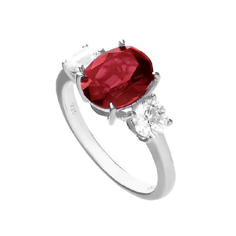 Alloy metal engagement rings-Silver Red & White Cubic Zirconia Trilogy Ring