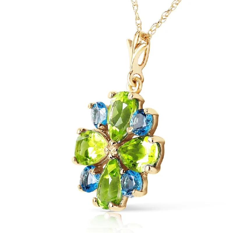 Worn medallion necklaces-2.43 CTW 14K Solid Gold Necklace Peridot Blue Topaz