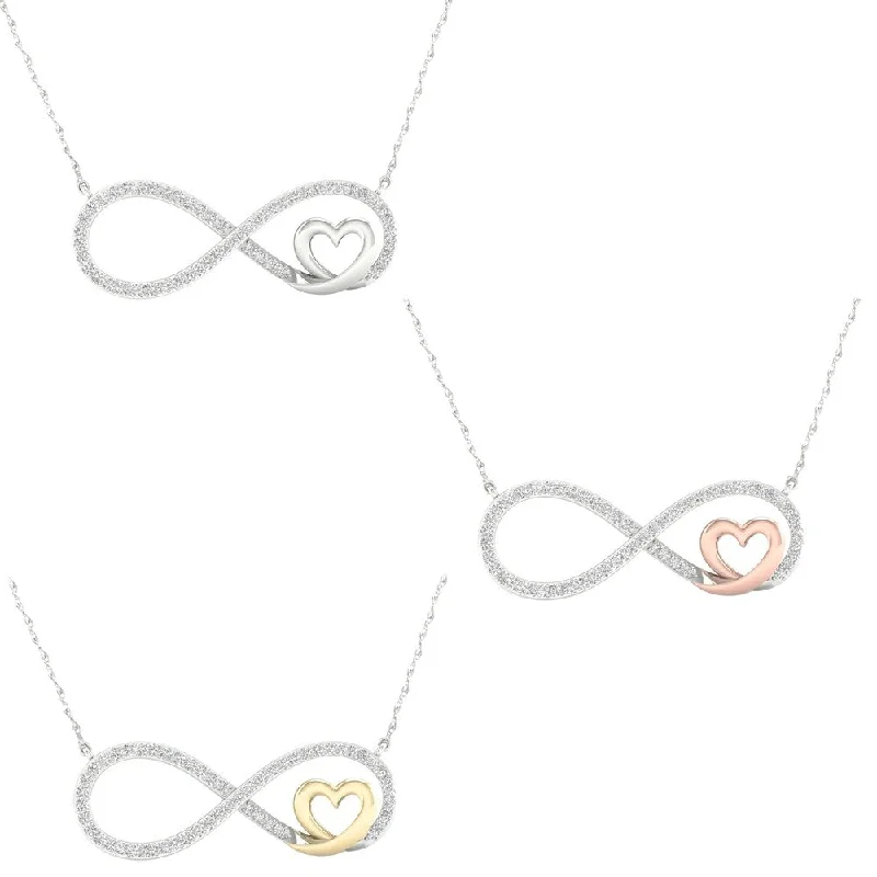 Wide weave necklaces-1/4ct TDW Diamond Infinity Necklace in Sterling Silver with Gold Plated Heart by De Couer