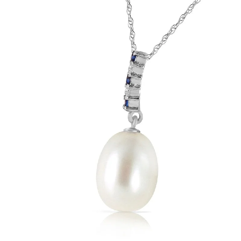 Smooth pendant necklaces-4.15 CTW 14K Solid White Gold Necklace Diamond, Sapphire Briolette pearl