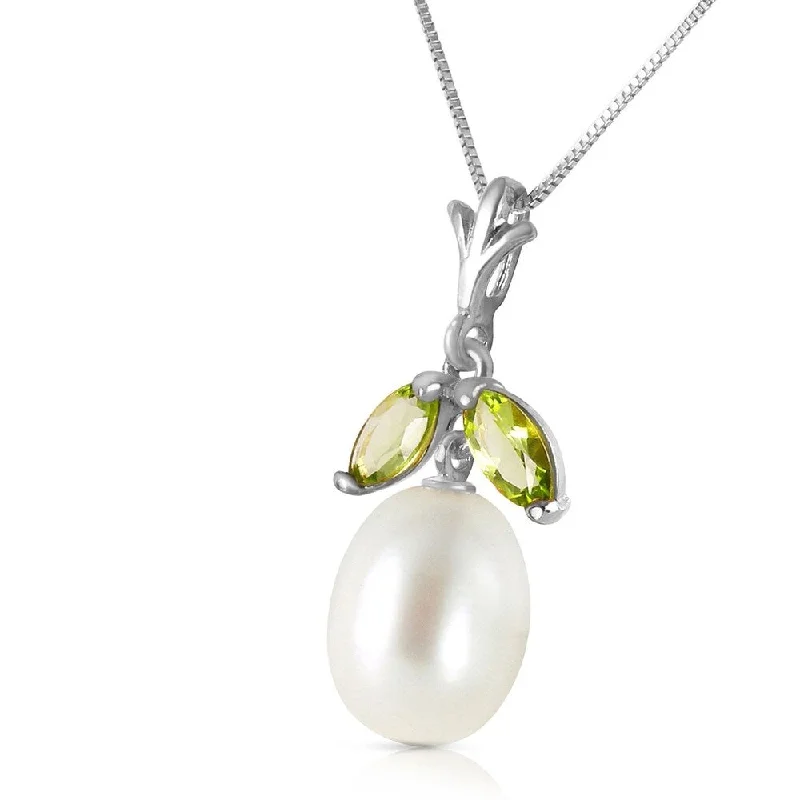 Quartz healing necklaces-4.5 CTW 14K Solid White Gold Here Is Hope Peridot pearl Necklace