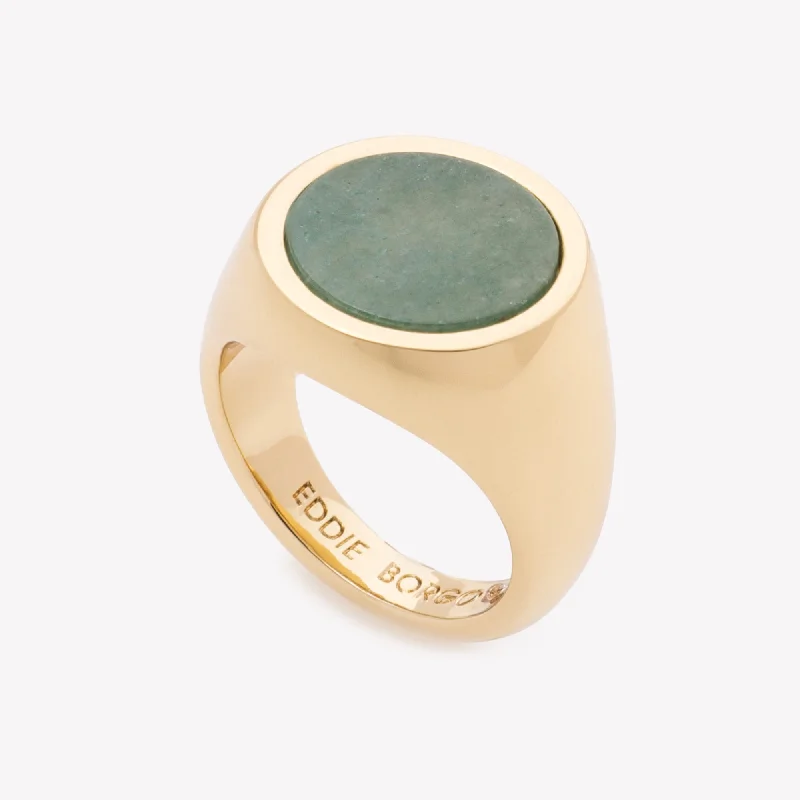 Glossy finish rings-INLAID SIGNET RING - JADE