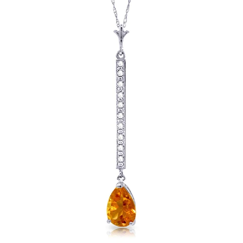 Quartz stone necklaces-1.8 Carat 14K White Gold Necklace Diamond Citrine