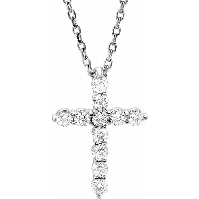 Worn style necklaces-1/4 Ct Diamond Cross Pendant Necklace 18" 14k White Gold EX3 Lab Grown (((G-H)), I)