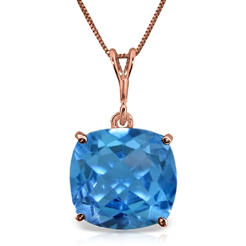 Swirl design necklaces-3.6 Carat 14K Rose Gold Necklace Natural Checkerboard Cut Blue Topaz