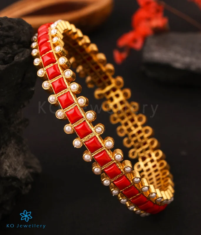 Topaz bead bangles-The Rajanya Silver Bangle (Coral/Size 2.2/2.4/2.6/2.8)