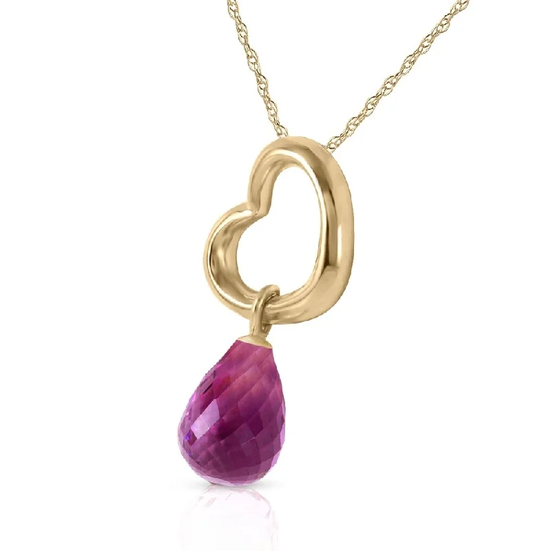 Quirky bead necklaces-14K Solid Gold Heart Necklace with Dangling Natural Amethyst