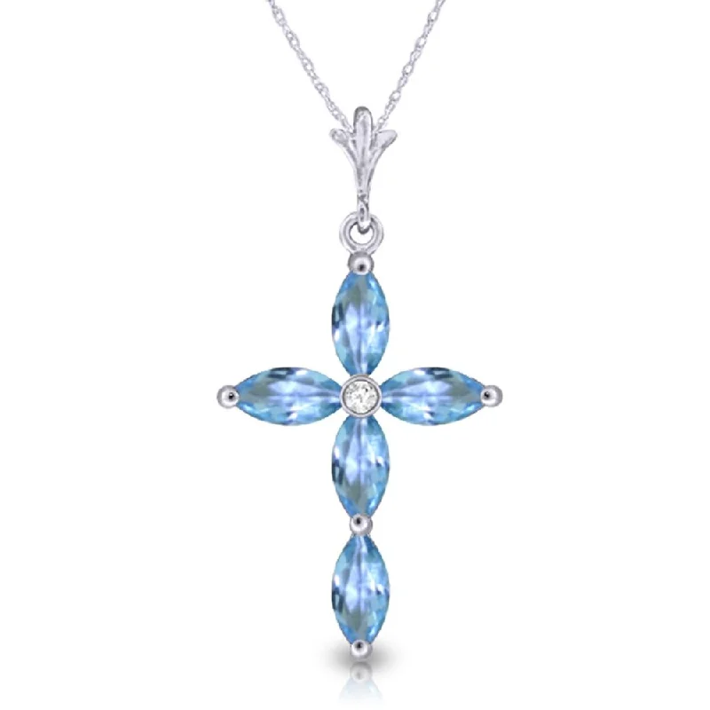 Elastic bead necklaces-1.1 Carat 14K White Gold Necklace Natural Diamond Blue Topaz