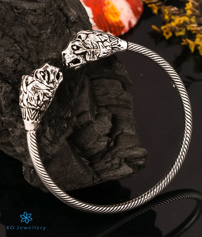 Wide geometric bangles-The Majestic Tiger Silver Flexible Open Bracelet