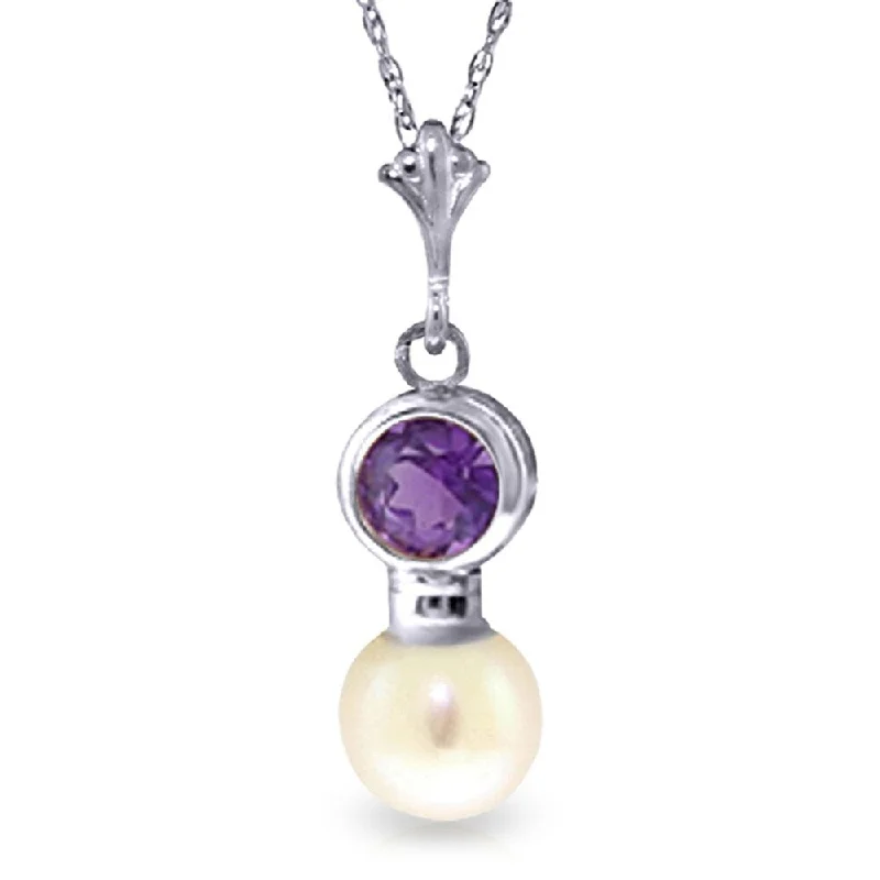 Freshwater pearl necklaces-2.48 Carat 14K White Gold Necklace Amethyst Pearl