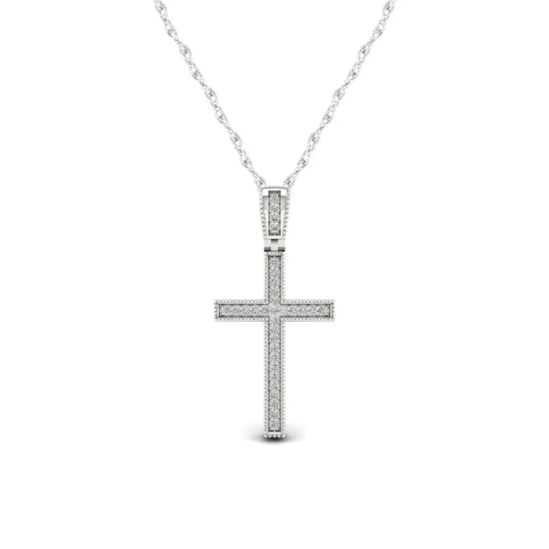 Worn charm necklaces-S925 Sterling Silver 1/10ct TDW Diamond Cross Necklace - White H-I