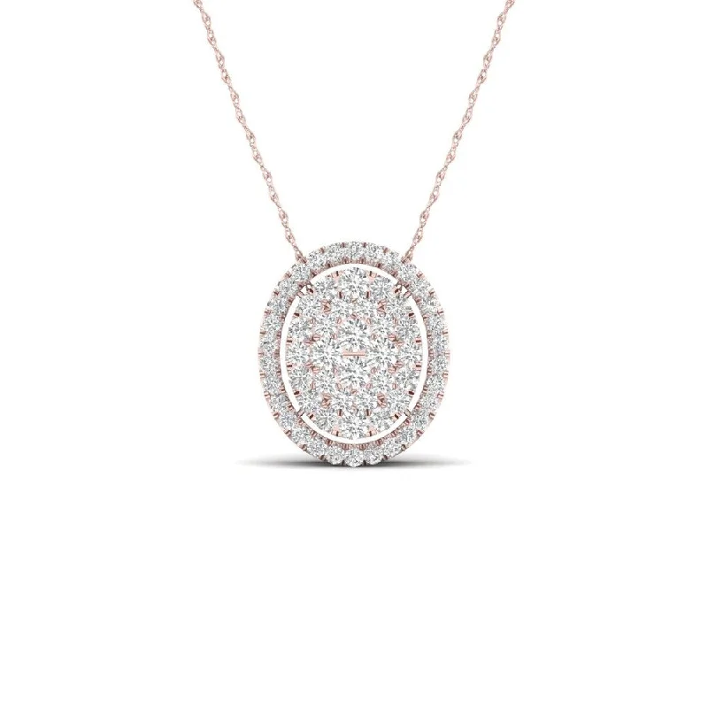 Curved gem necklaces-De Couer IGI Certified 14K Rose Gold 1/3ct TDW Diamond Halo Necklace - Pink