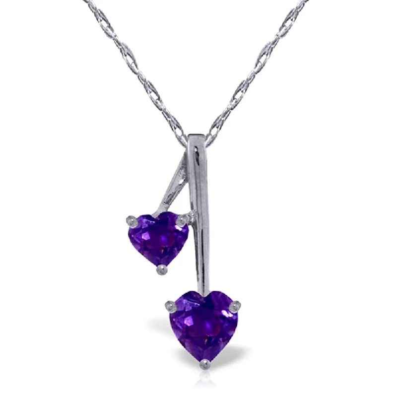 Haze glass necklaces-1.4 Carat 14K White Gold Hearts Necklace Natural Purple Amethyst