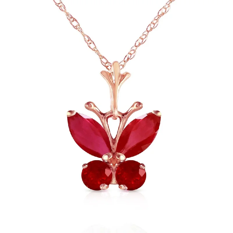 Cedar wood necklaces-0.6 Carat 14K Rose Gold Butterfly Necklace Natural Ruby