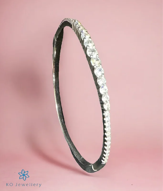 Satin gloss bangles-The Blaine Solitaire Silver Openable Bracelet