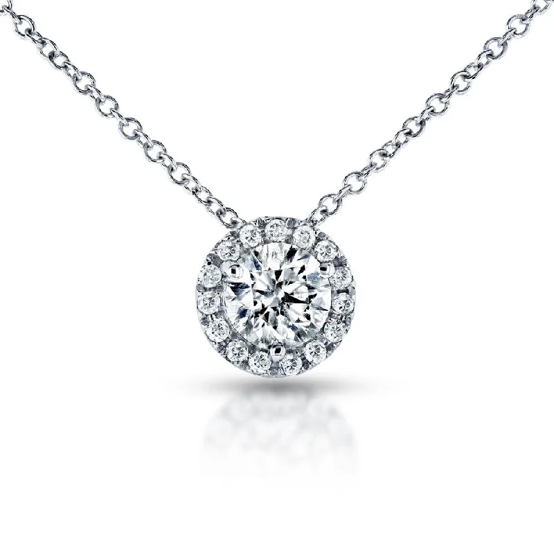 Aged charm necklaces-Annello by Kobelli 14k White Gold 3/5ct TDW Circle Diamond Halo Necklace