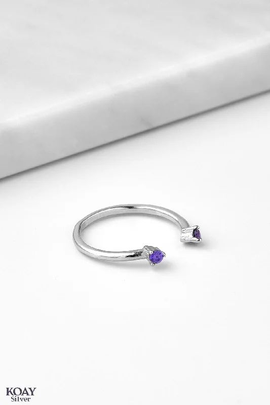 Sleek modern rings-Double Zircon Purple (02) Ring