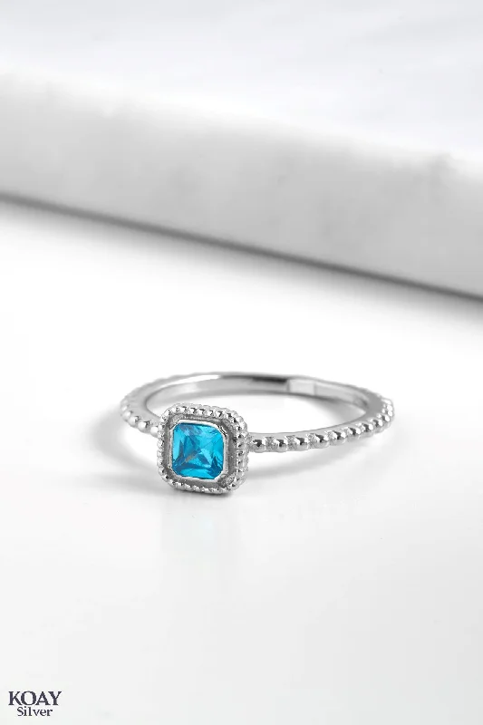 Rough texture rings-Zircon Ring (081-Aqua stone )