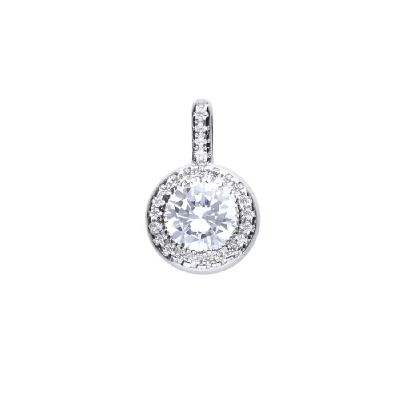 Thai style engagement rings-Silver Round Cubic Zirconia Halo Cluster Pendant