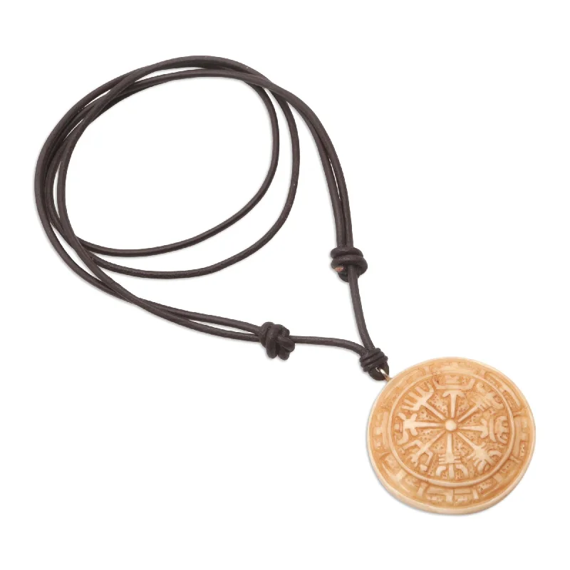 Round pendant necklaces-Novica Handmade Viking Guide Leather Cord Pendant Necklace