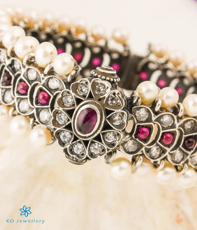 Cosmic glow bangles-The Agraja Silver Pearl Bracelet (Oxidised/Size/2.2/2.4/2.6/2.8)