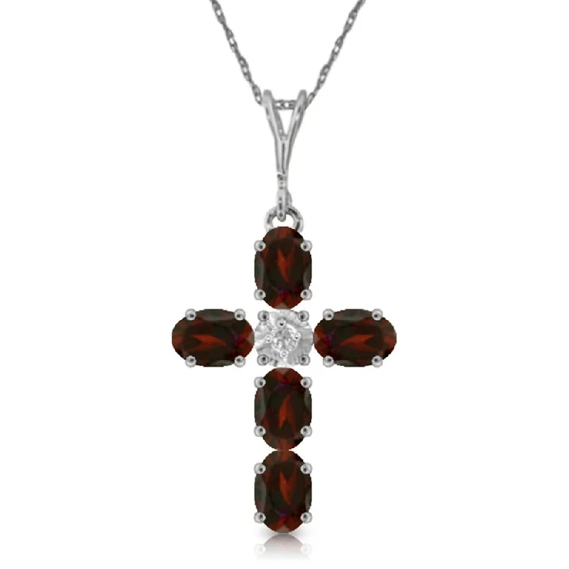 Heavy collar necklaces-1.88 Carat 14K White Gold Cross Necklace Natural Diamond Garnet