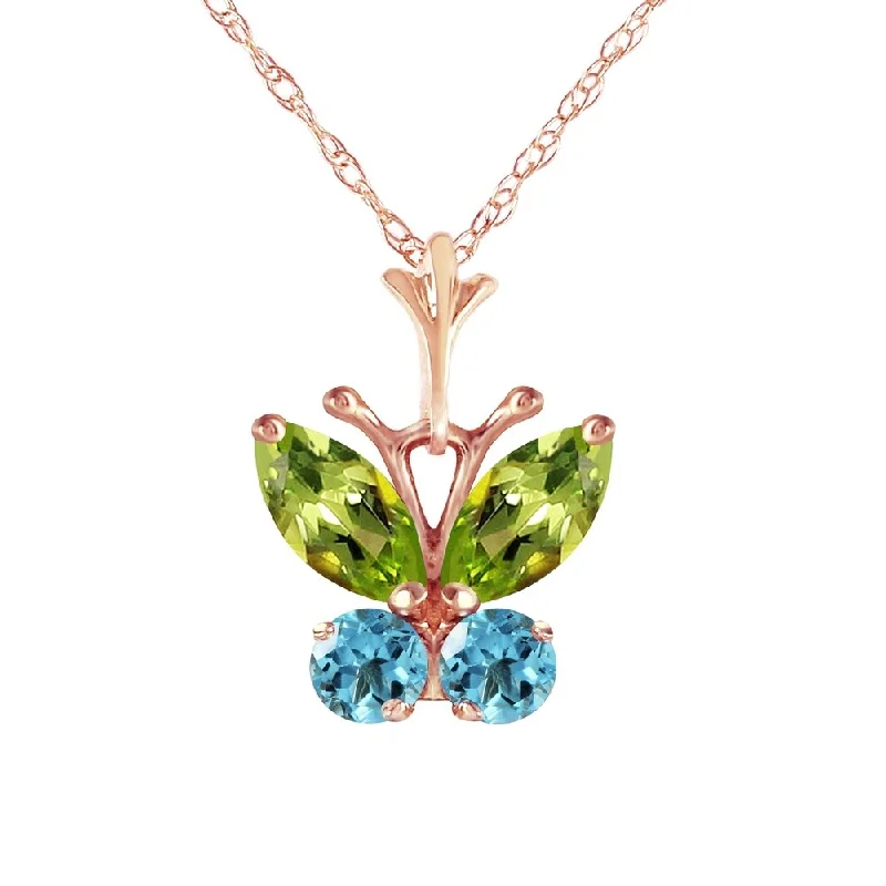 Victorian style necklaces-0.6 Carat 14K Rose Gold Butterfly Necklace Blue Topaz Peridot