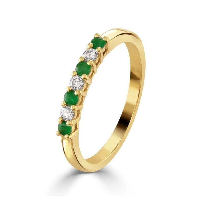 Oval marquise engagement rings-9ct Yellow Gold Emerald & Diamond 7-Stone Half Eternity Ring