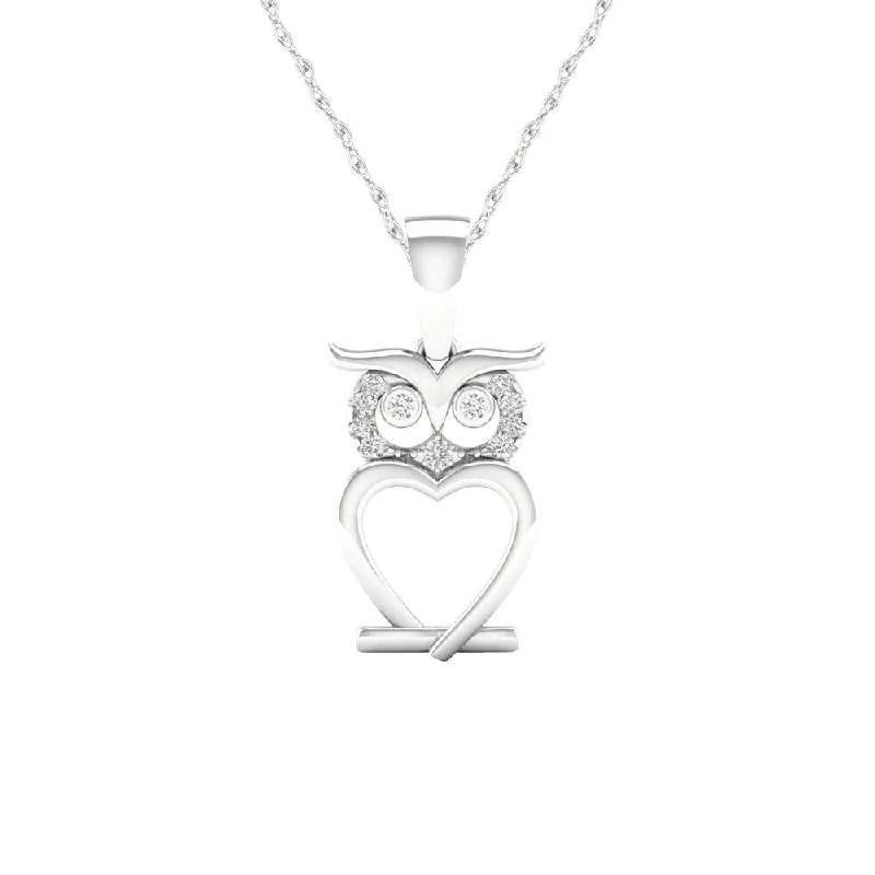 Smooth drop necklaces-De Couer IGI Certified S925 Sterling Silver 1/20ct TDW Diamond Owl Necklace