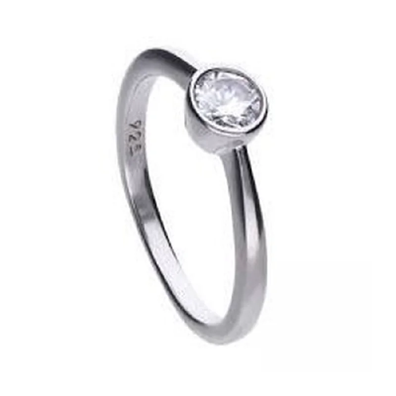 Astro theme engagement rings-Silver Rubover Set Cubic Zirconia Solitaire Ring, size L