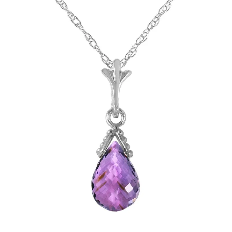 Spiral braid necklaces-2.5 Carat 14K White Gold Necklace Briolette Purple Amethyst