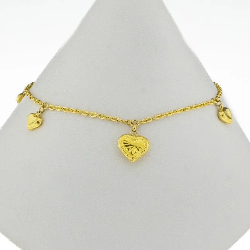 Onyx gem bangles-Heart Charms Bracelet 7" in 23K Yellow Gold