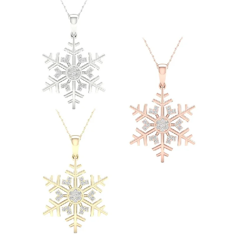 Linen thread necklaces-1/10ct TDW Diamond SnowFlake Necklace in 10k Gold by De Couer