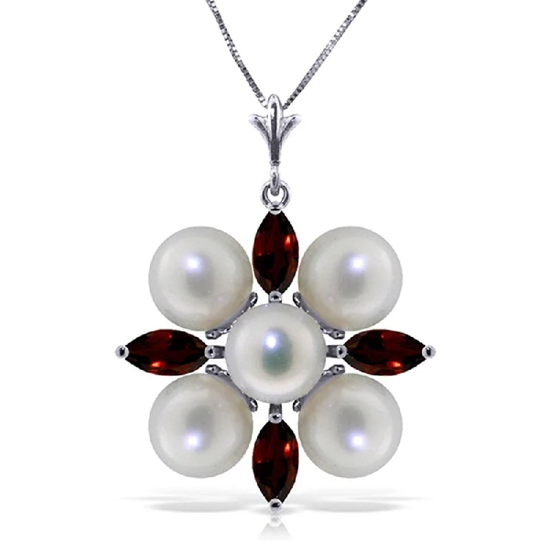 Bright stone necklaces-6.3 Carat 14K Solid White Gold Sky's The Limit Garnet pearl Necklace