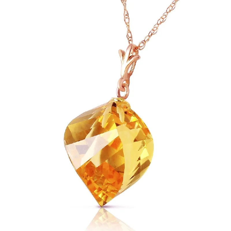 High gloss necklaces-11.75 Carat 14K Solid Rose Gold Necklace Twisted Briolette Citrine