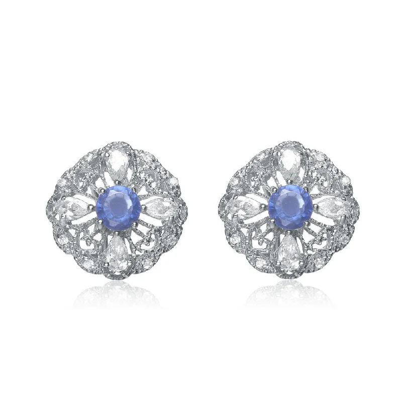 Curved design earrings-Estelle Sapphire Flower Shape Earrings