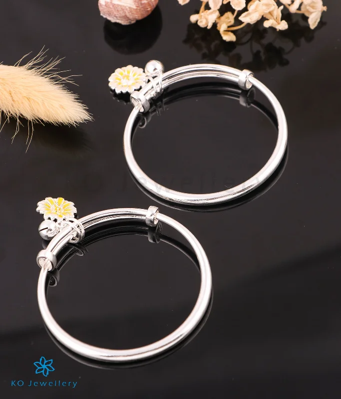 Polished silver bangles-The Floral Charms Silver Kids Bangles (Pair/1-6 yrs)