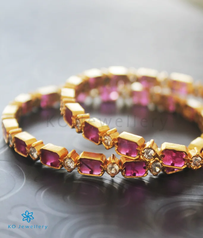 Glittering crystal bangles-The Mrudula Silver Kempu Bangle (Red/Size 2.2/2.4/2.6/2.8)